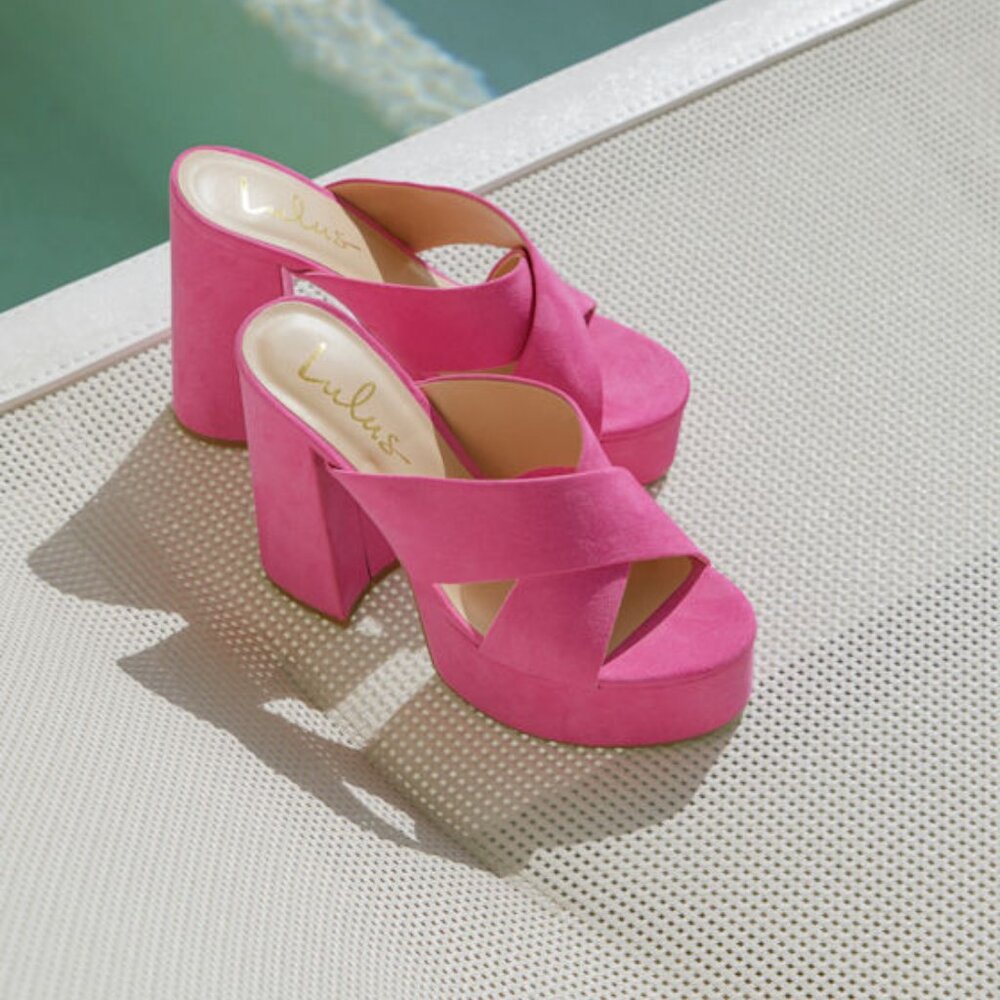 Lulus Aliany Orchid Suede Platform Slide Sandals Pink - Size 10